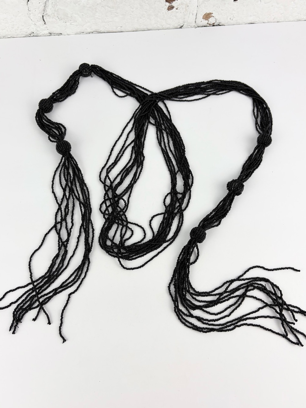 Y2K Vintage Black Beaded Waist Tie Around Tassel Belt